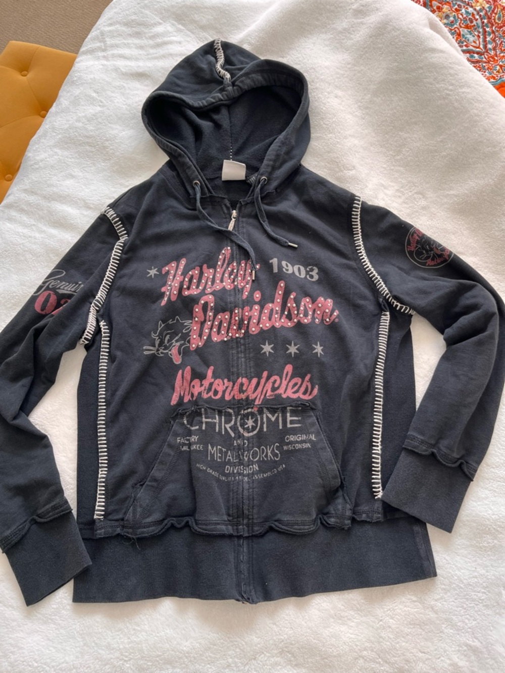 Harley-Davidson Black Hoodie with Small Orange Logo Tag